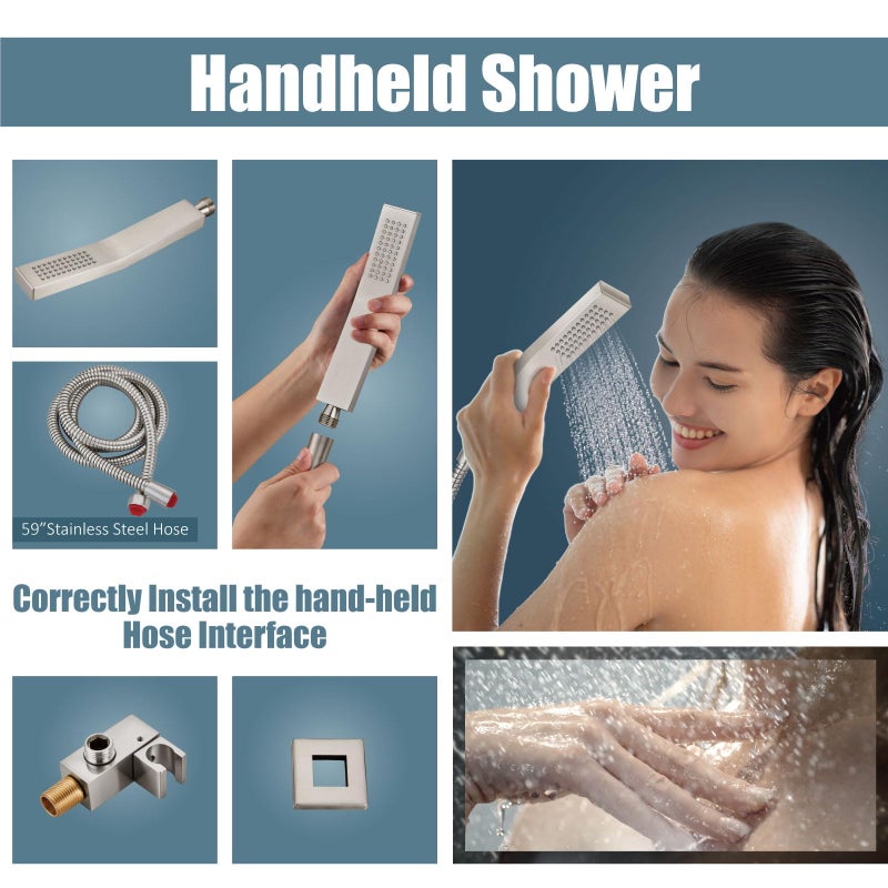 Aolemi Shower Faucet Set Rain Shower System with Handheld Spray Bathroom Shower Combo Rough-in Valve and Shower Trim Kit Included Brushed Nickel 10 Inch Wall Mount Shower Head - Image 4